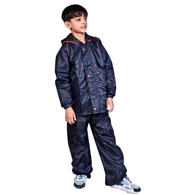 Reversible Waterproof Raincoat for Kids Boys and Girls with Hood and Reflective Strip
