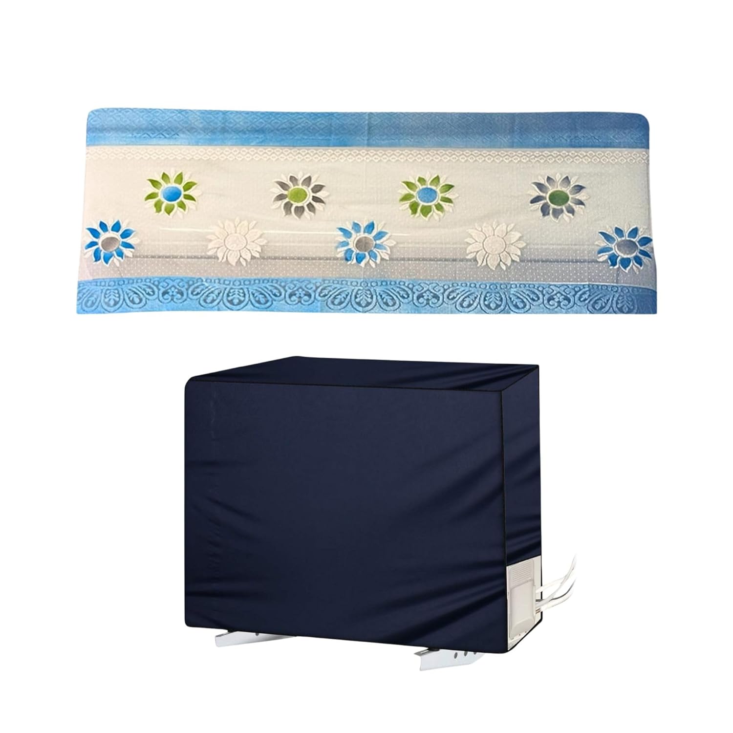 Printed Split AC Cover Set for Indoor and Outdoor Units – Cotton Net and PVC Designer Dust Protection Cover