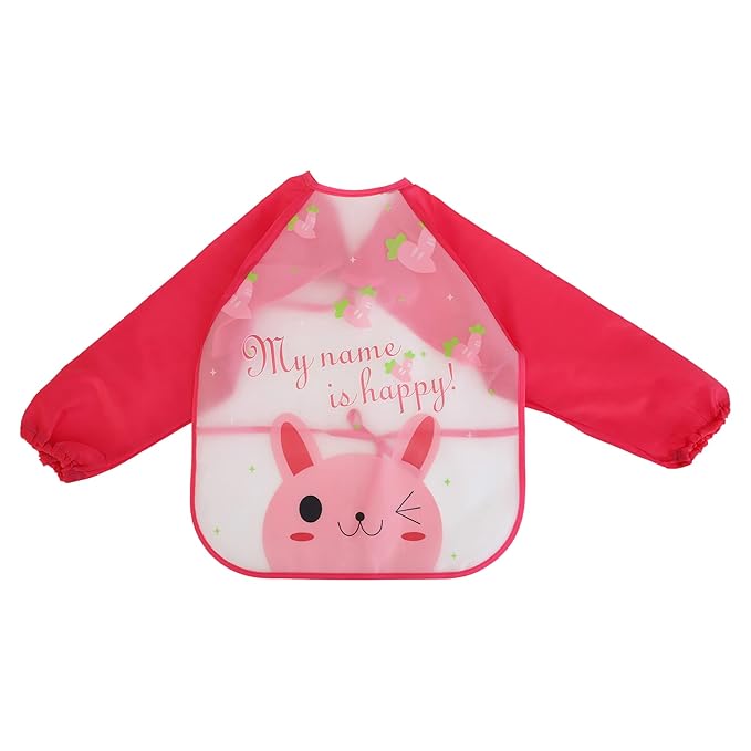 Soft Cotton Washable and Reusable Sleeve Feeding Bib Apron Style for Babies and Toddlers Red
