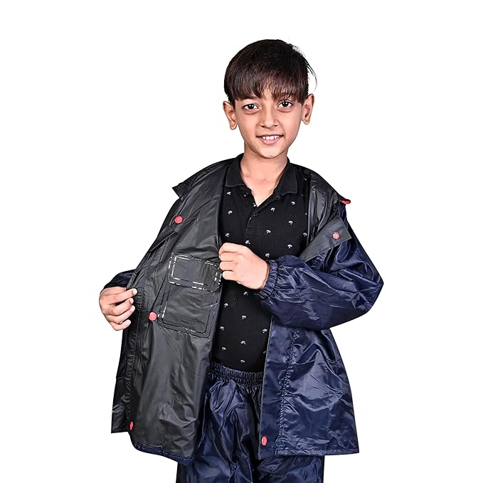 Reversible Waterproof Raincoat for Kids Boys and Girls with Hood and Reflective Strip