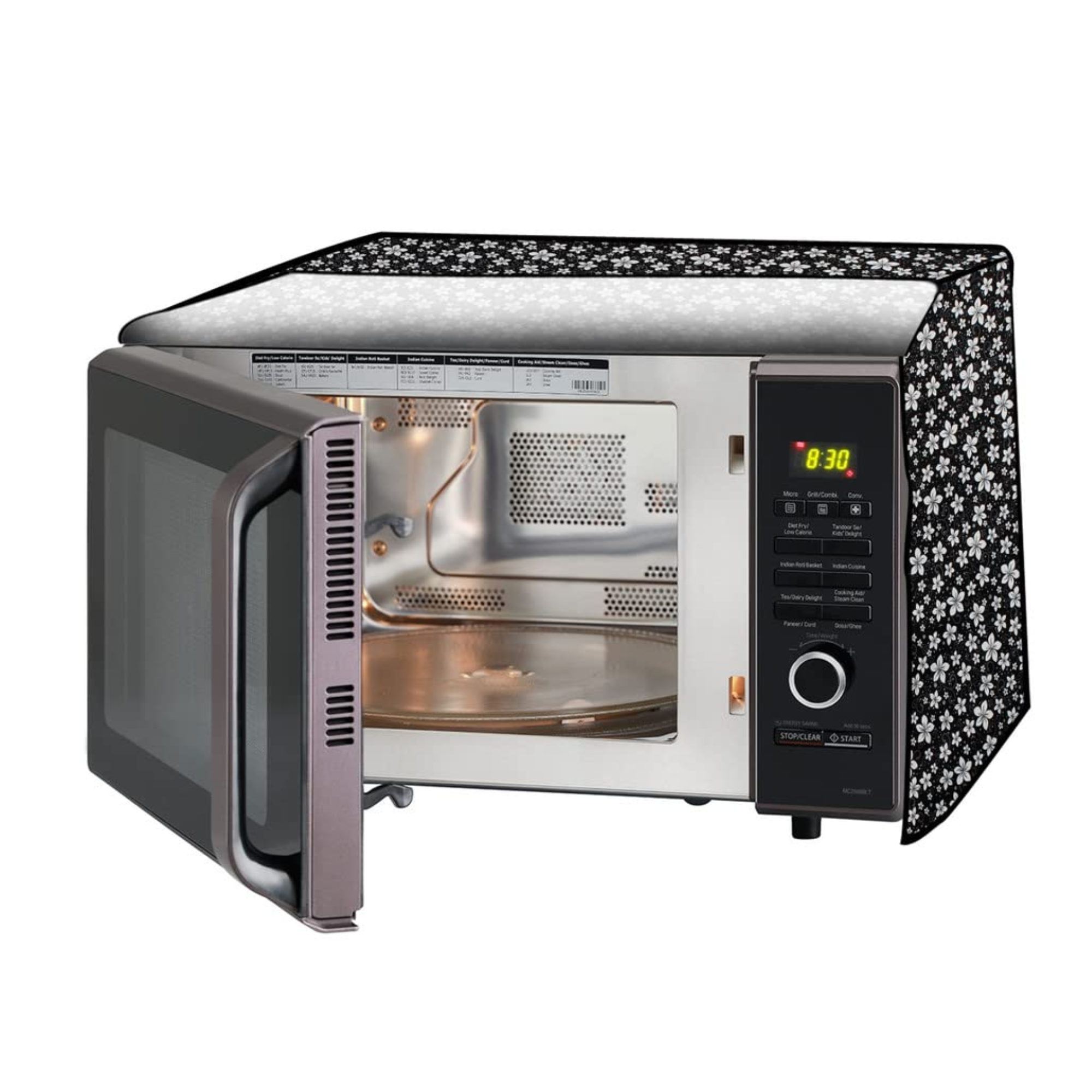 PVC MICROWAVE COVER	 Black Flower_SAMSUNG-28L-MC28H5145VK/TL 