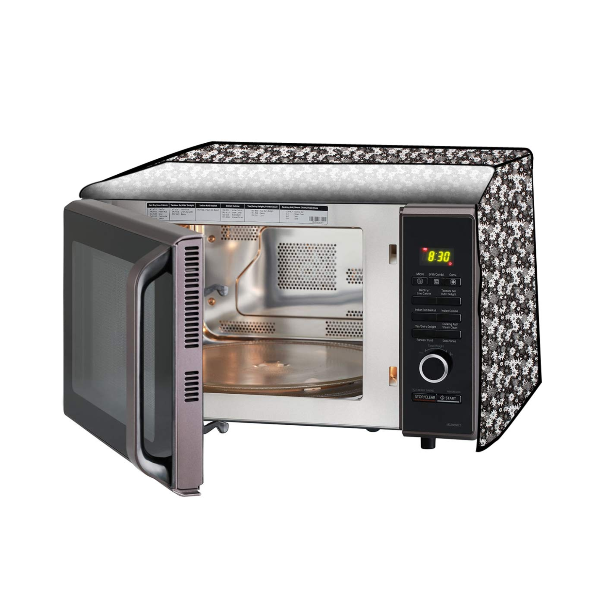 PVC MICROWAVE COVER	 Grey Black White Flower_SAMSUNG-28L-CE1041DSB2/TL 