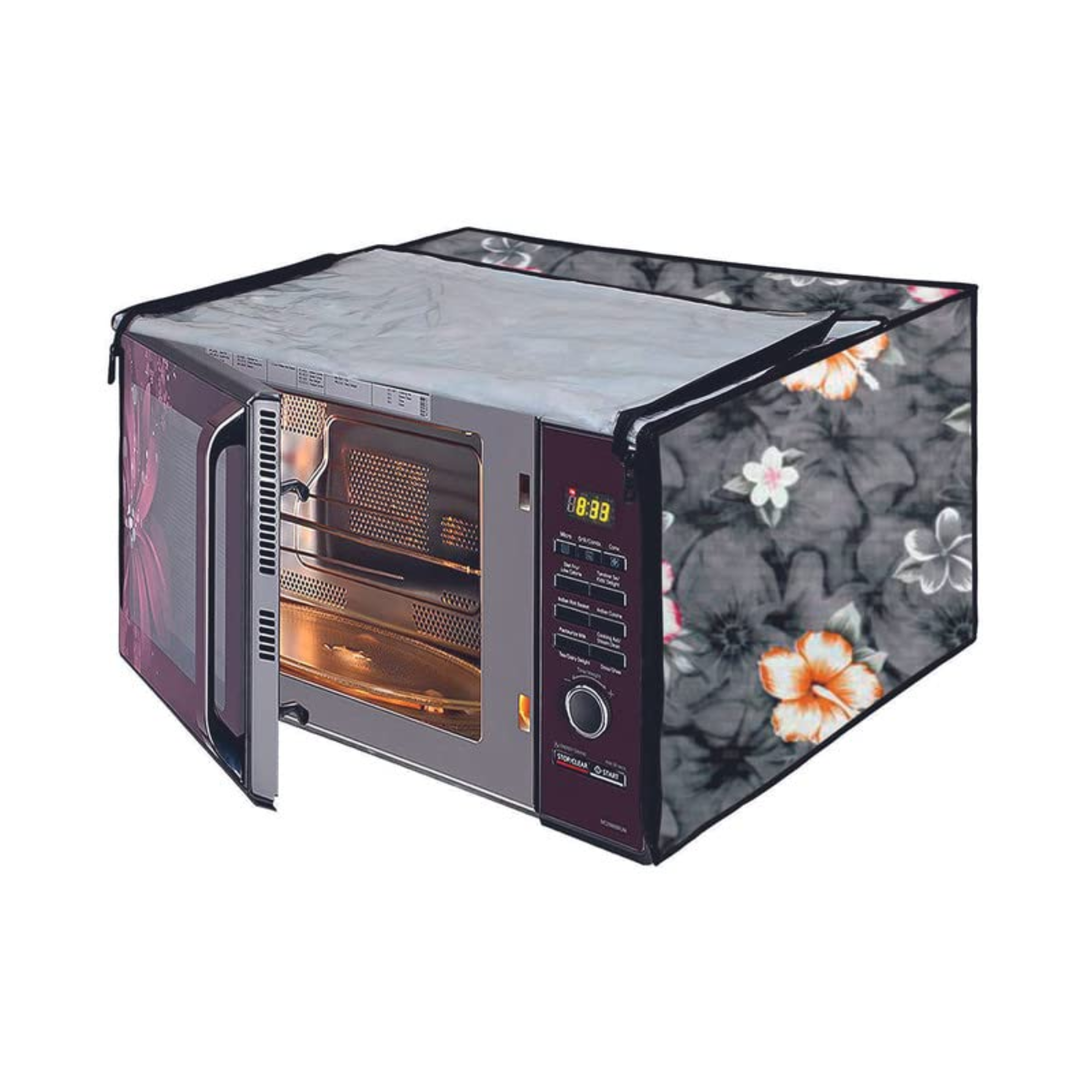 PVC MICROWAVE COVER	 Grey Flower_SAMSUNG-28L-CE1041DSB2/TL 