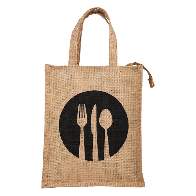 Jute Tote Bag | Lunch & Office Daily Use Bag with Zip and Handle for Unisex