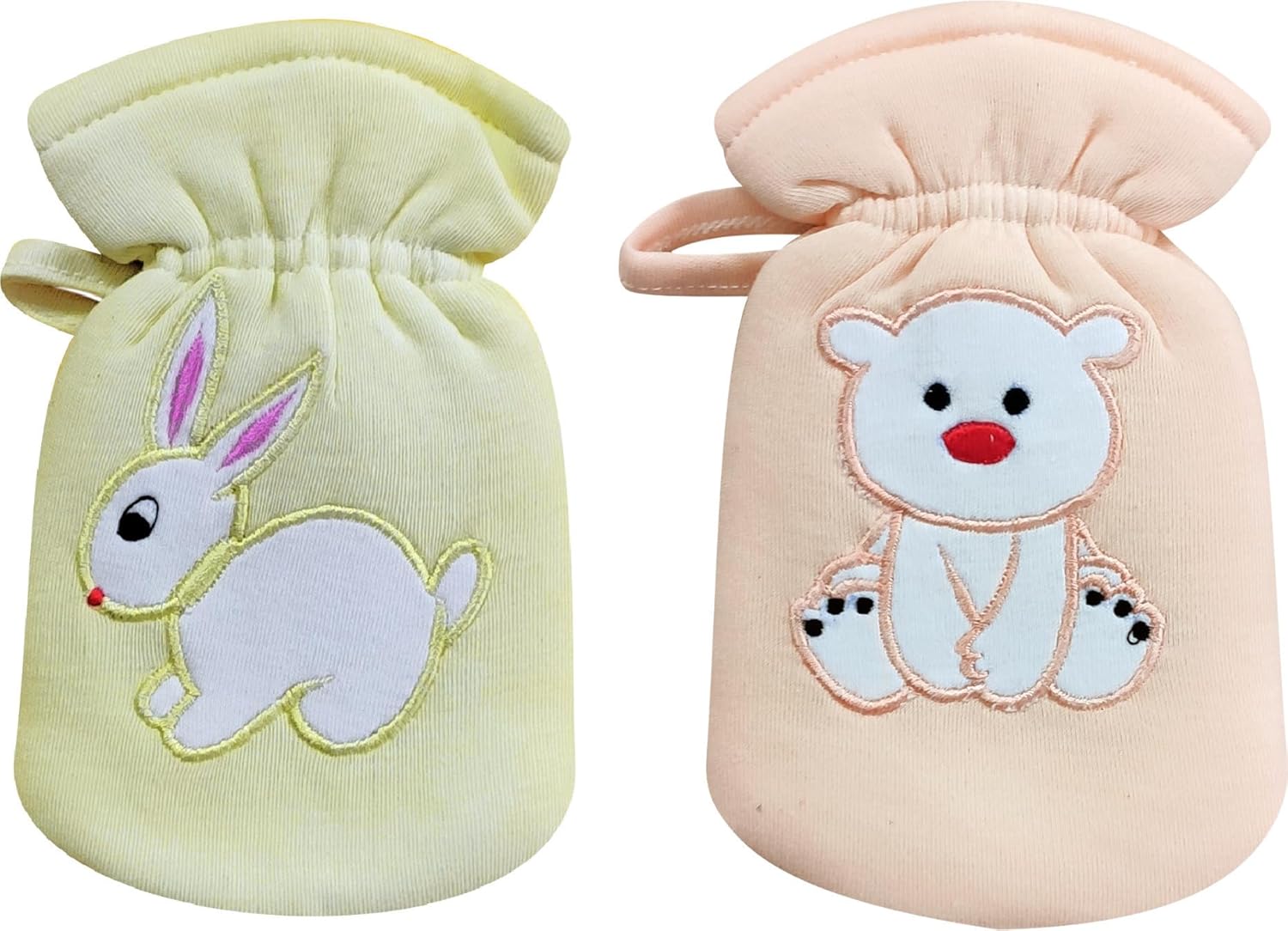 Cotton Baby Feeding Bottle Cover Set of 2 – Embroidered Cartoon Patch, Modern Tote Style, Fits 60–125ML Bottles, Soft & Washable Baby Bottle Carrier