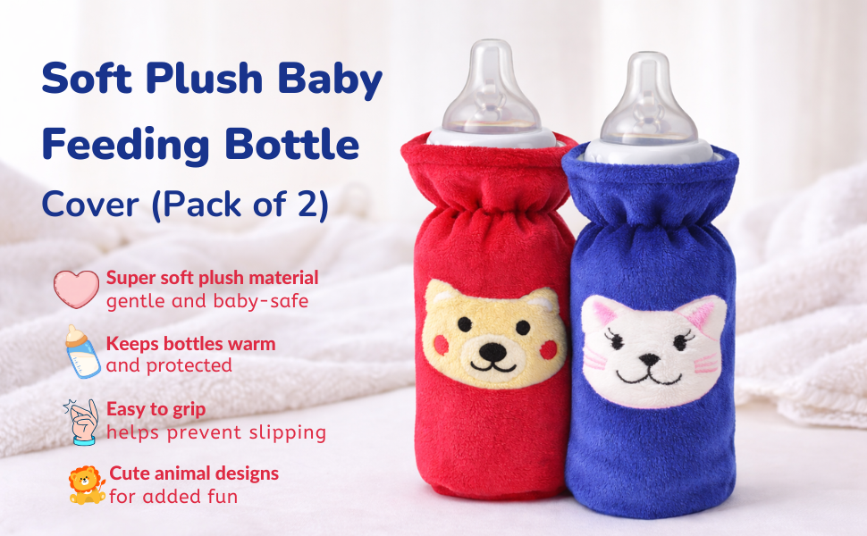 Soft Plush Baby Feeding Bottle Cover (Pack of 2)