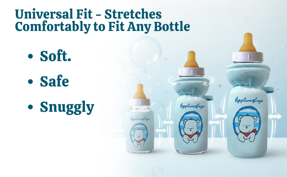 stretchable baby bottle cover with strap