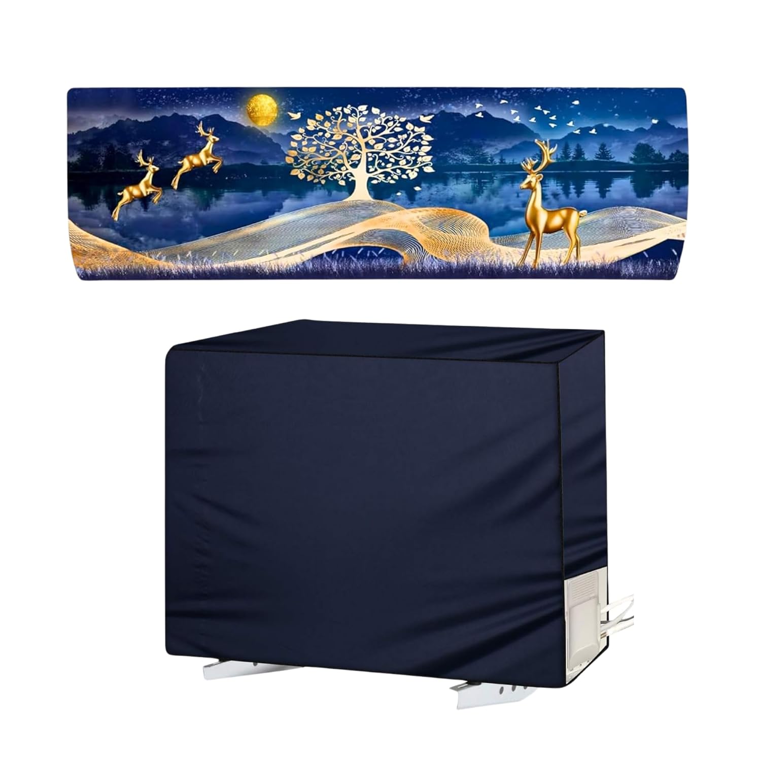 Printed Split AC Cover Set for 1.5 Ton and 2 Ton – Indoor and Outdoor Dustproof Water Resistant Protection