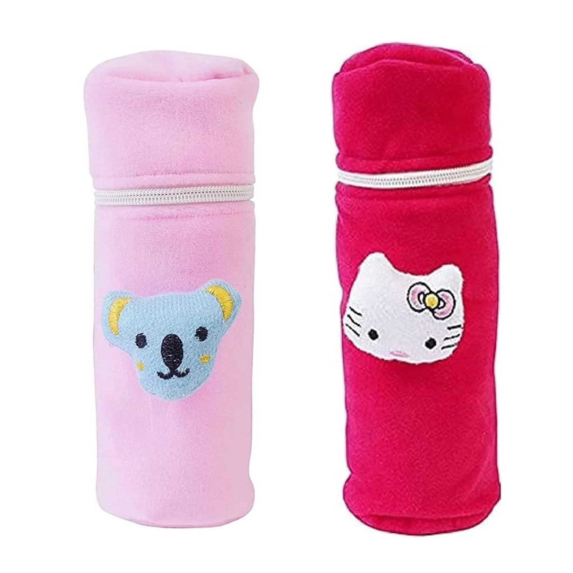 Soft Plush Stretchable Baby Bottle Covers with Zipper | 120–250 ml | Pack of 2 Cute Animated Design