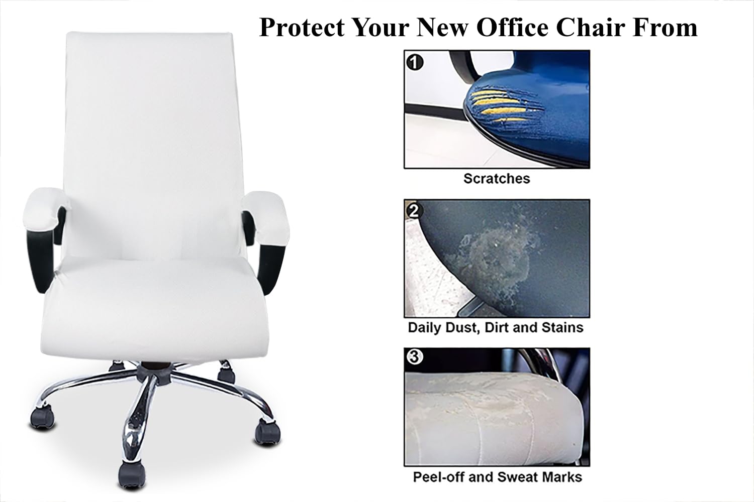 Executive Boss Chair Cover with Armrest Covers and Seater Office Chair Protector Set