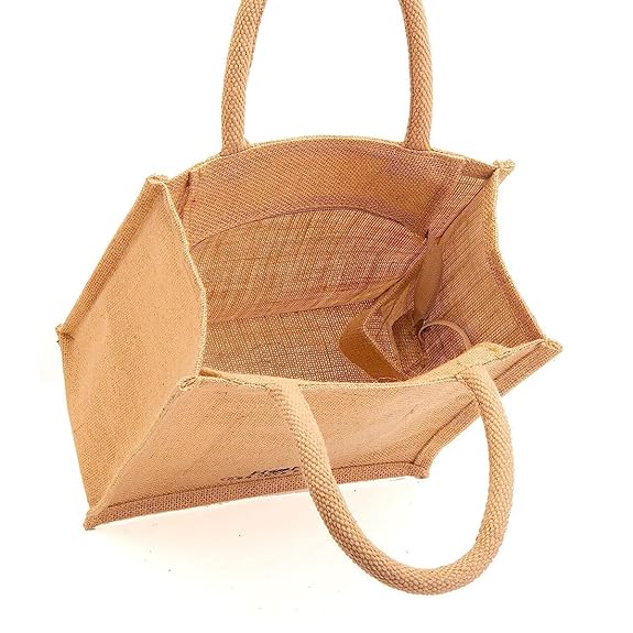 Reusable Jute Lunch Tote with Zip Closure for Office, School and College Meal Carry Bag