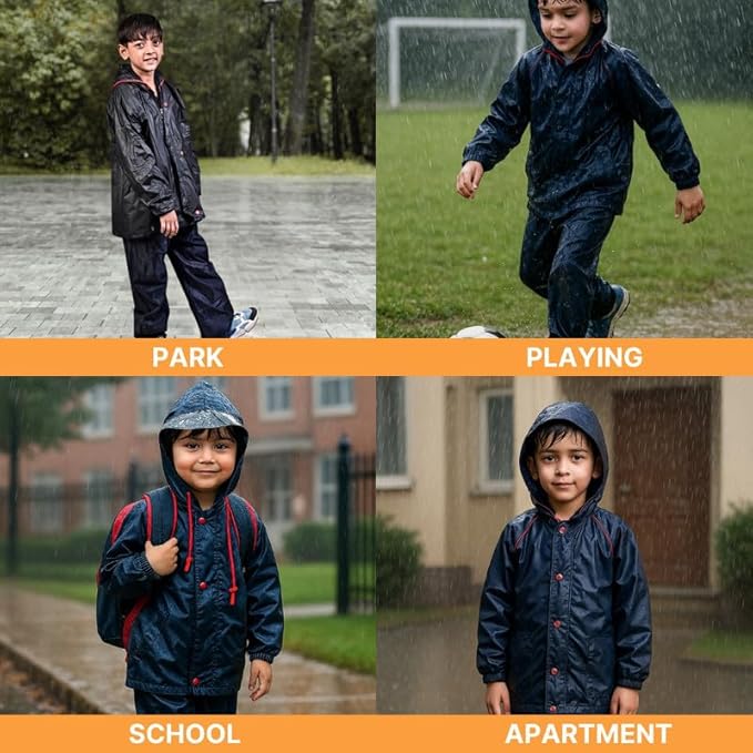 Reversible Kids Raincoat with Waterproof Hood and Reflective Strip for Boys and Girls