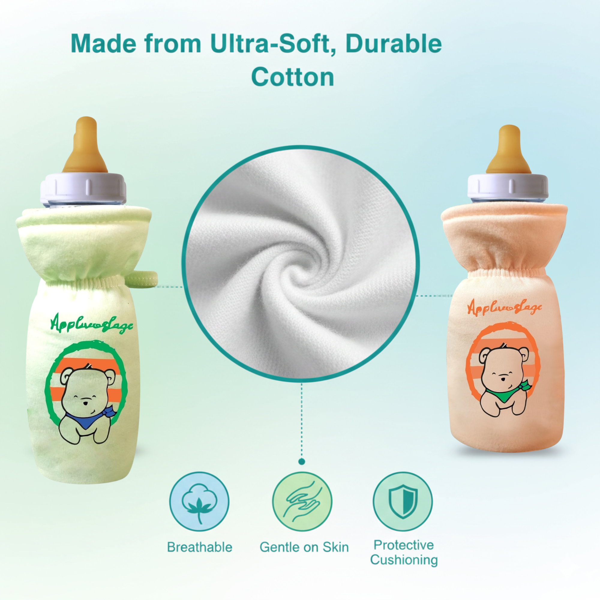 Stretchable Baby Feeding Bottle Cover with Easy Grip Strap and Anti Slip Protection