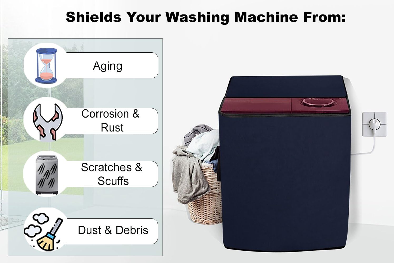 Semi Automatic Top Load Washing Machine Cover Blue Matty Fabric Waterproof Anti Dust Protection