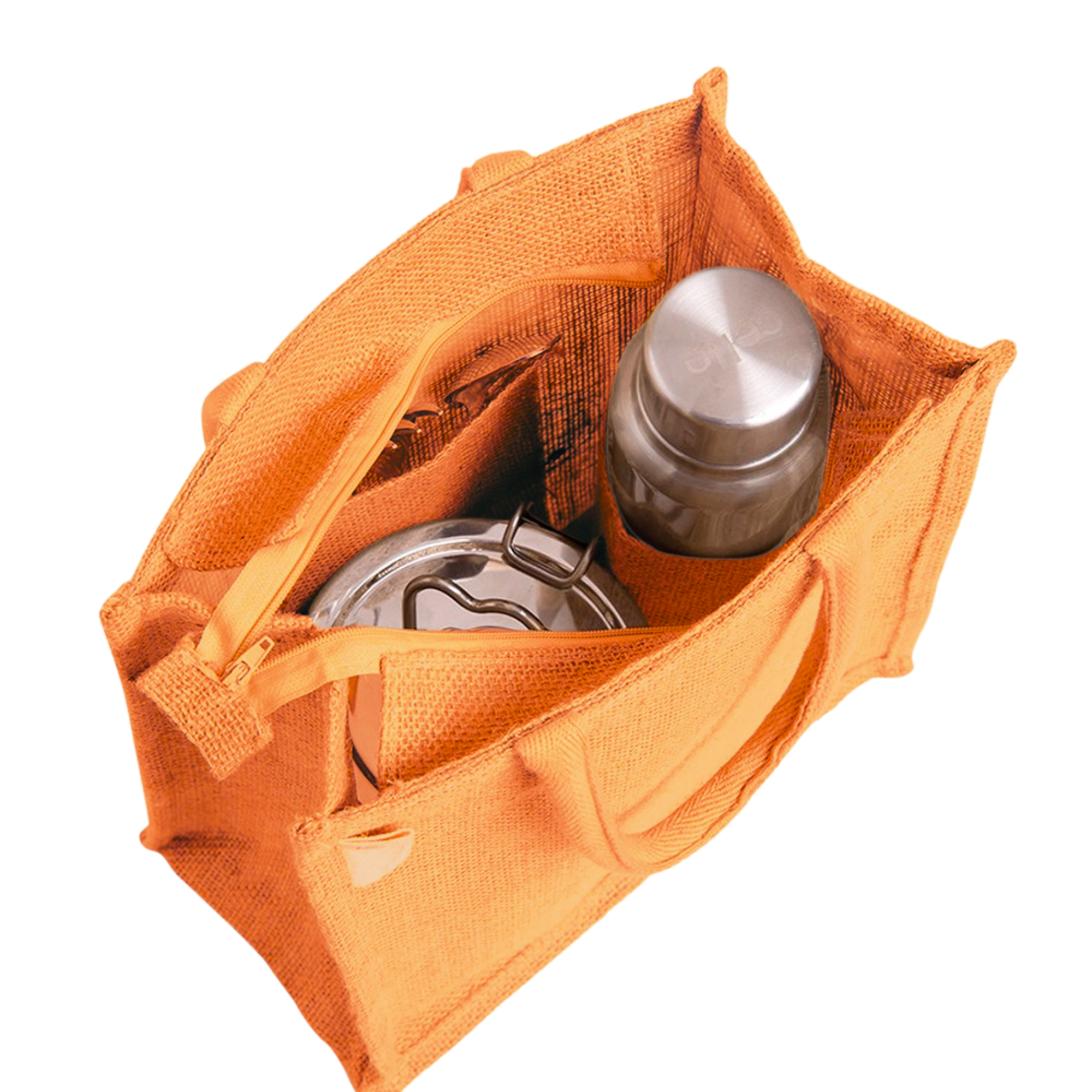 Reusable Jute Lunch Tote with Zip Closure for Office, School and College Meal Carry Bag