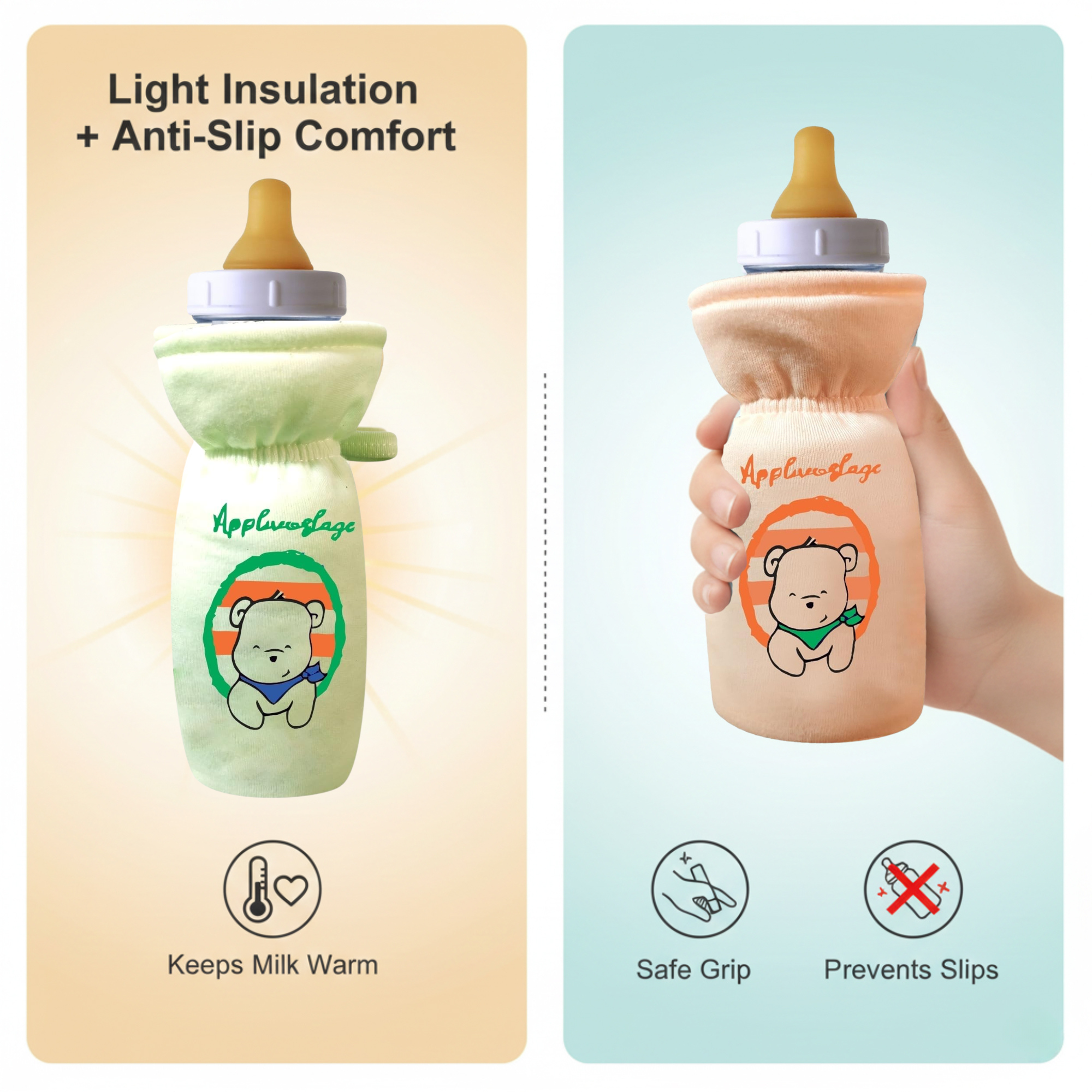 Stretchable Baby Feeding Bottle Cover with Easy Grip Strap and Anti Slip Protection
