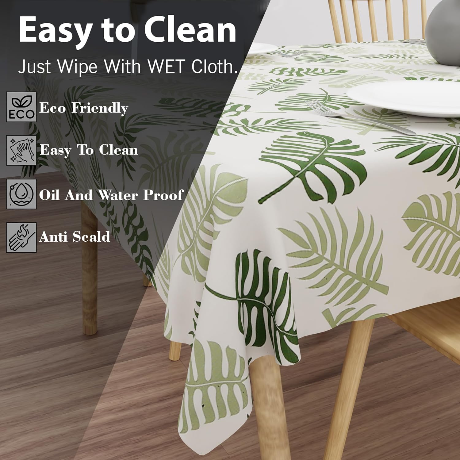 Premium Waterproof PVC Rectangular Table Cover for Dining, Kitchen and Office Use