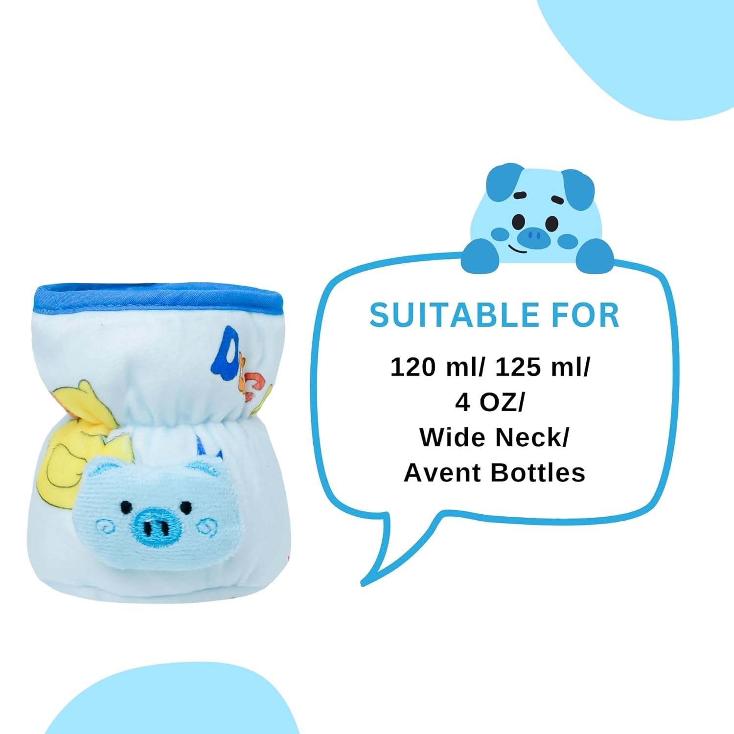 Soft Plush Stretchable Baby Feeding Bottle Cover with Easy Hold Strap | Pack of 2