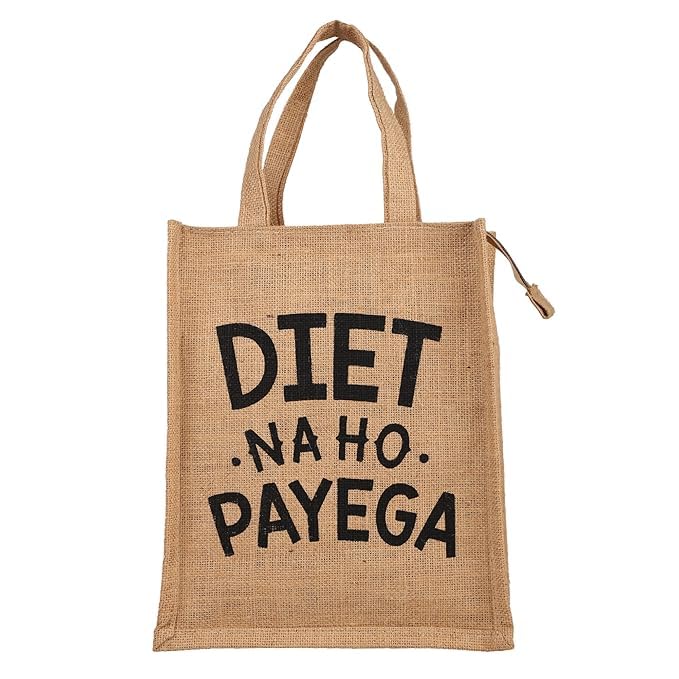 Printed Jute Hand Bag with Zip Lock