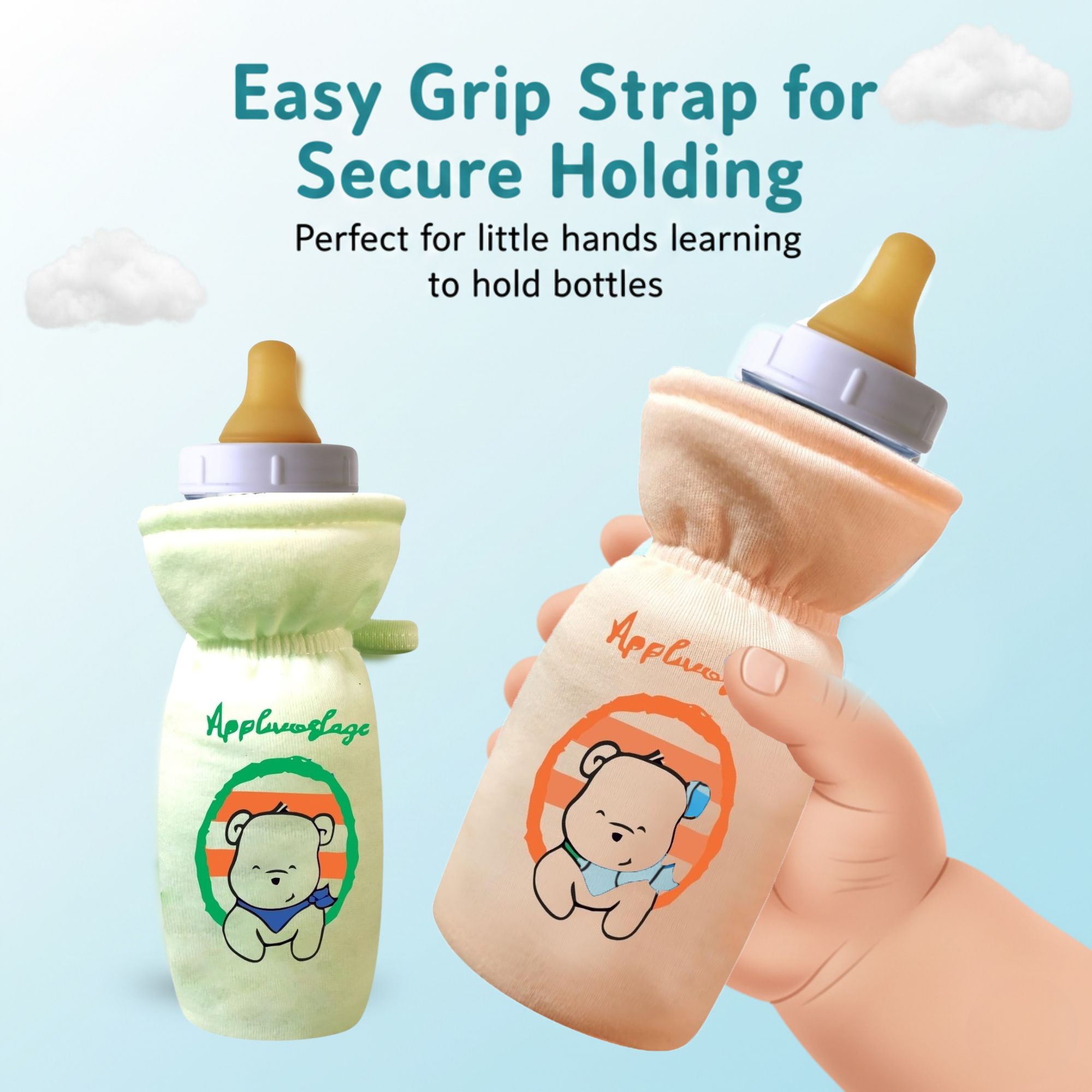 Stretchable Baby Feeding Bottle Cover with Easy Grip Strap and Anti Slip Protection