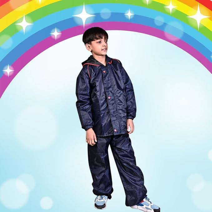 Kids Reversible Waterproof Raincoat for Boys and Girls with Hood Reflective Strip and Carry Pouch