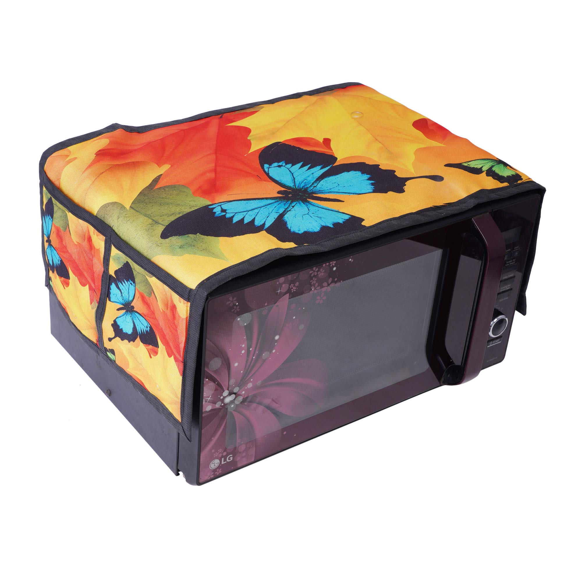 Kitchen Microwave Oven Protective Top Cover with 4 Utility Pockets (Digital Print, Dust Resistant)