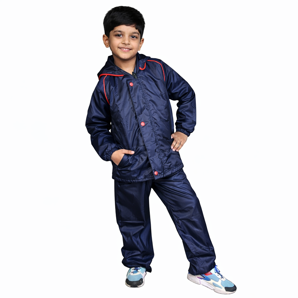 Kids Reversible Waterproof Rain Jacket with Hood and Reflective Detail for Boys and Girls
