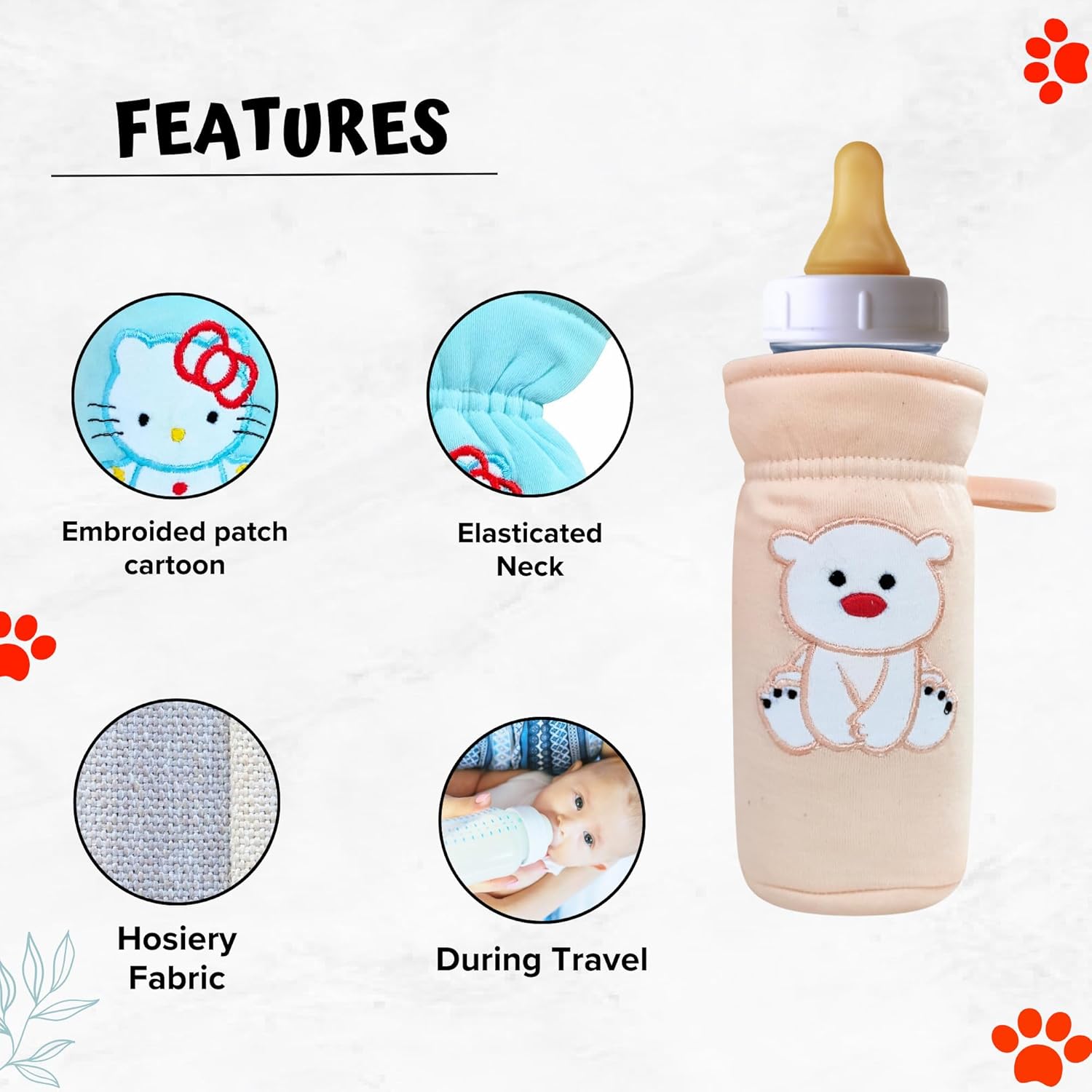 Stretchable Baby Feeding Bottle Cover with Easy Grip Strap and Anti-Slip Protection