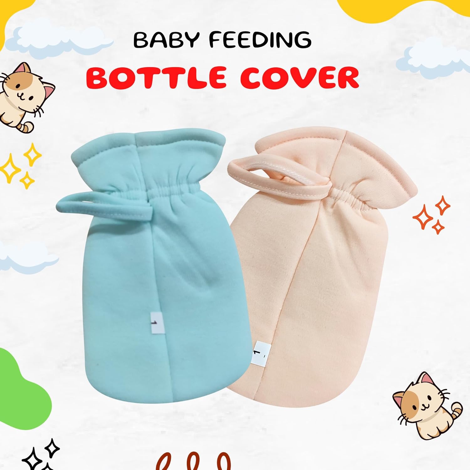 Stretchable Baby Feeding Bottle Cover with Easy Grip Strap and Anti-Slip Protection