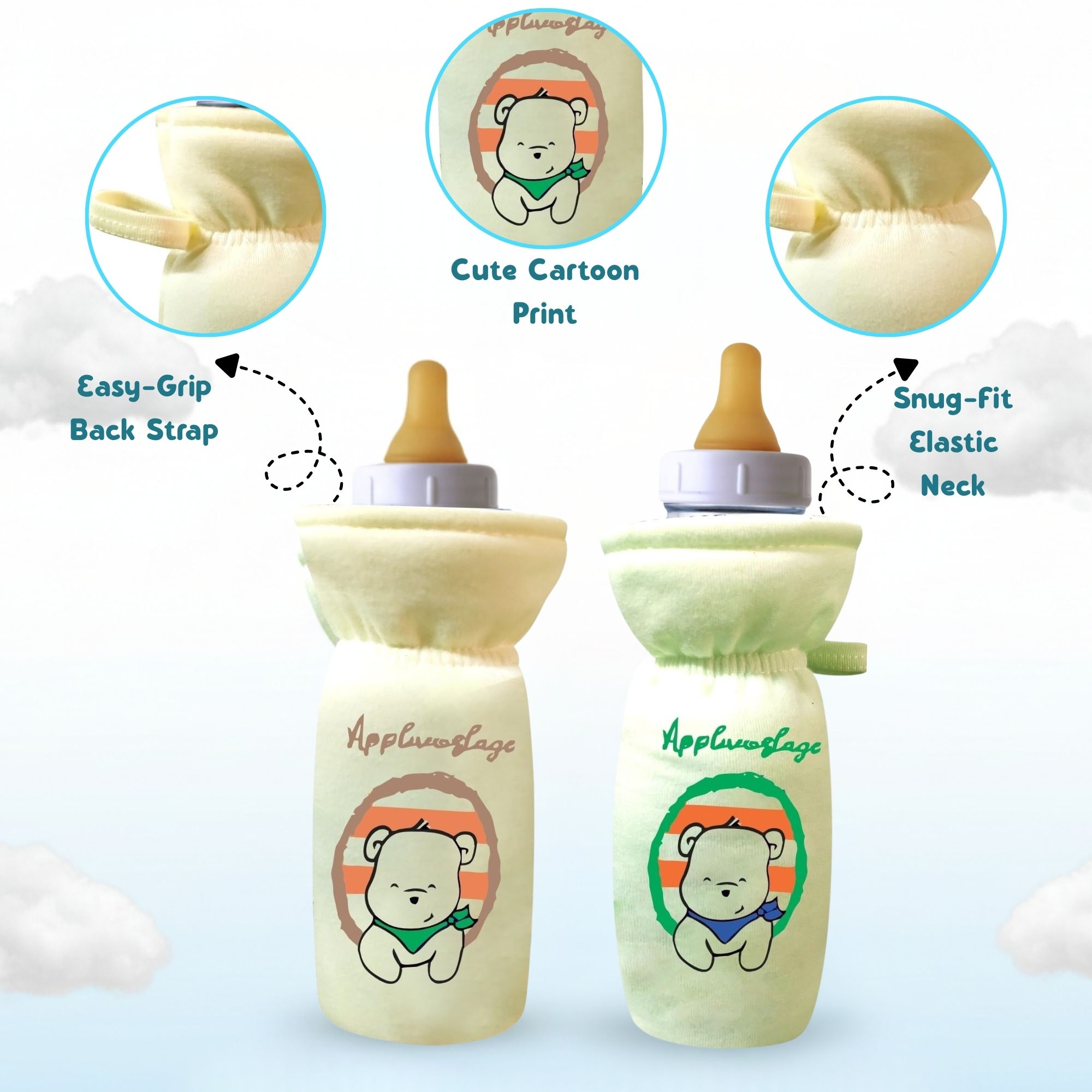 Stretchable Baby Feeding Bottle Cover with Easy Grip Strap and Anti Slip Protection