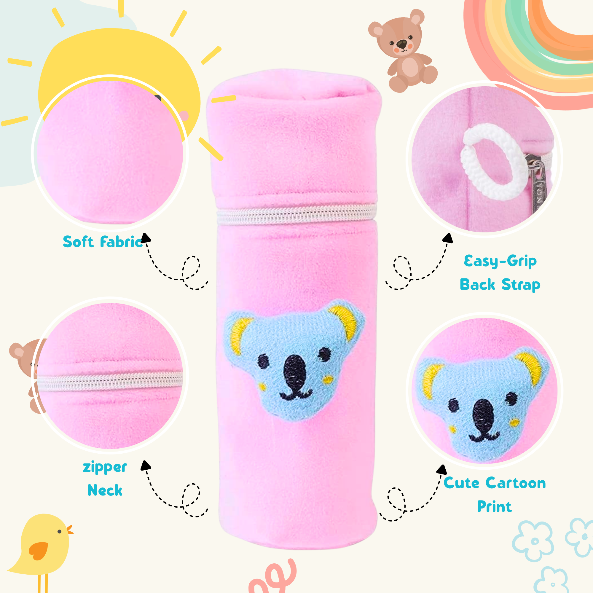 Ultra-Soft Zippered Plush Baby Milk Bottle Wrap with Stretch Fit Design