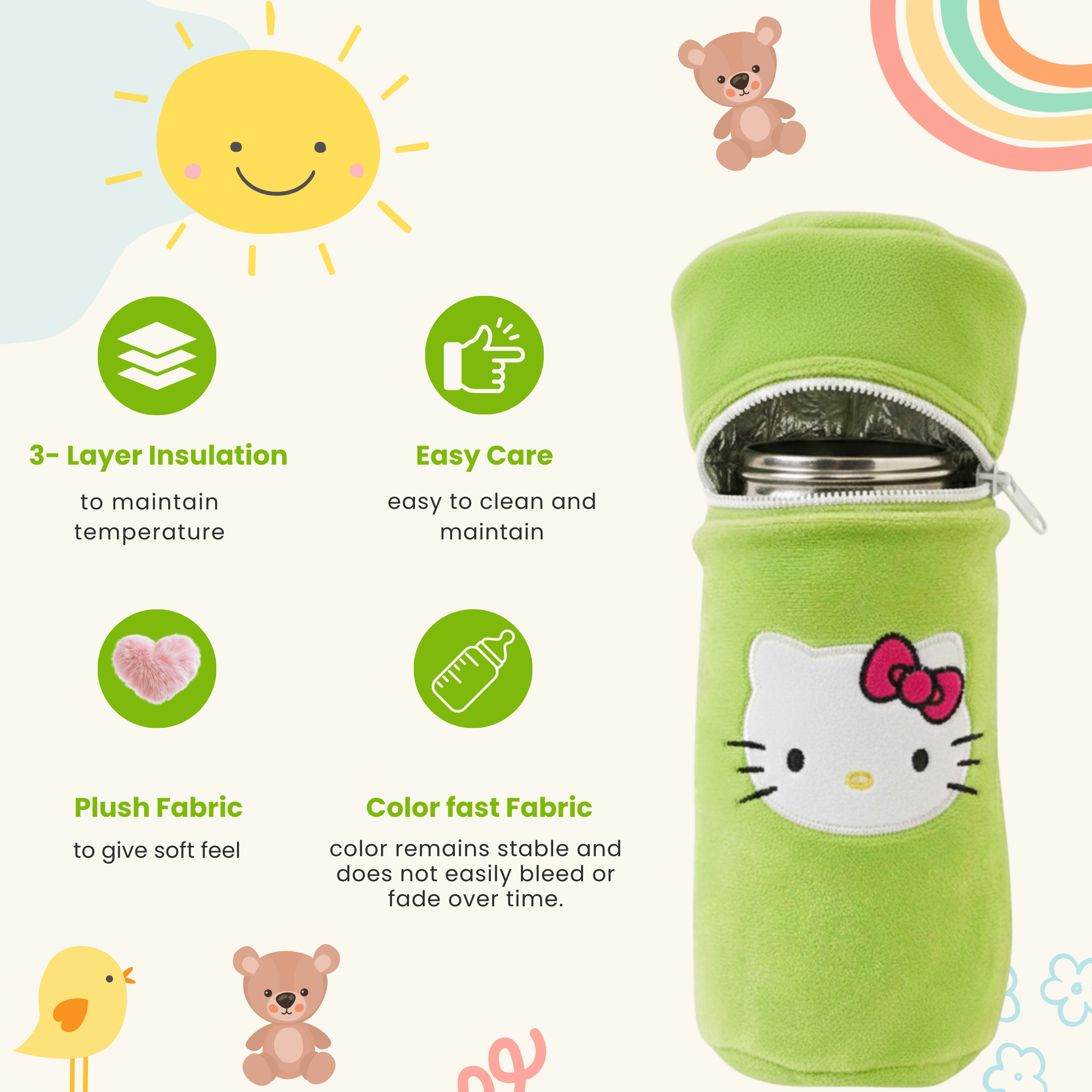 Ultra-Soft Zippered Plush Baby Milk Bottle Wrap with Stretch Fit Design