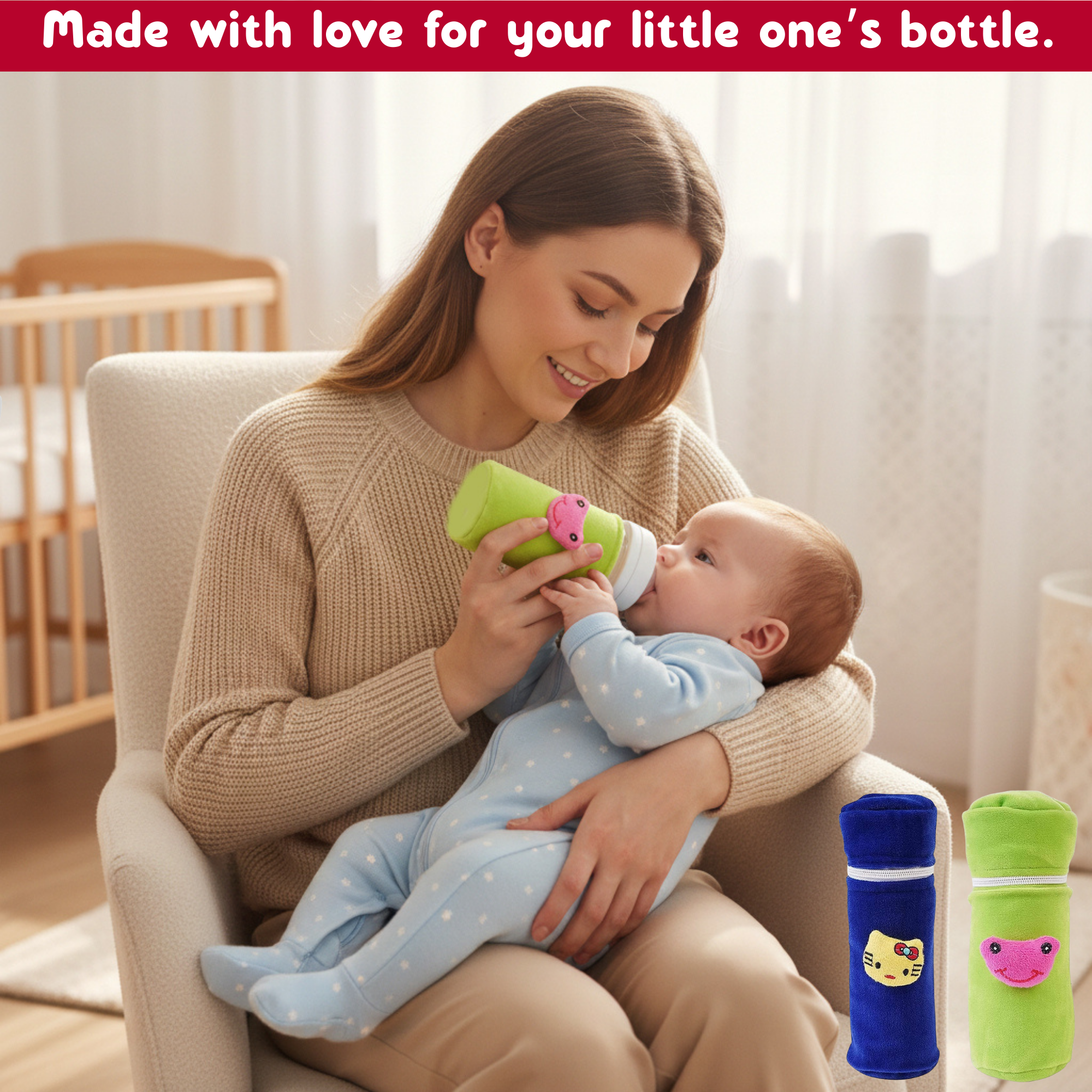 Zippered Baby Bottle Cozy Sleeve