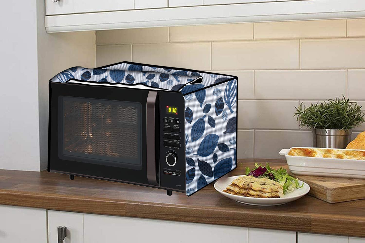 Microwave Oven Cover with Attractive Digital Prints | Full Closure Waterproof and Dustproof Oven Cover