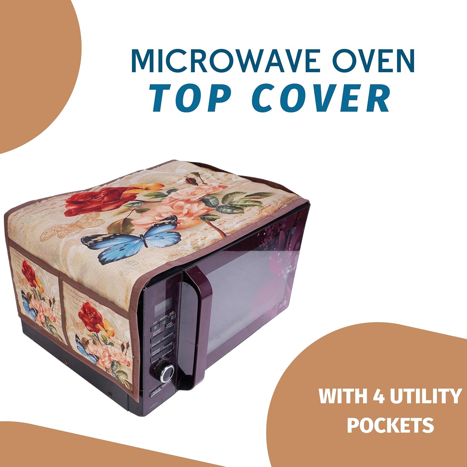 Microwave Oven Top Cover with 4 Utility Pockets | Digital Print | Dustproof and Water Resistant