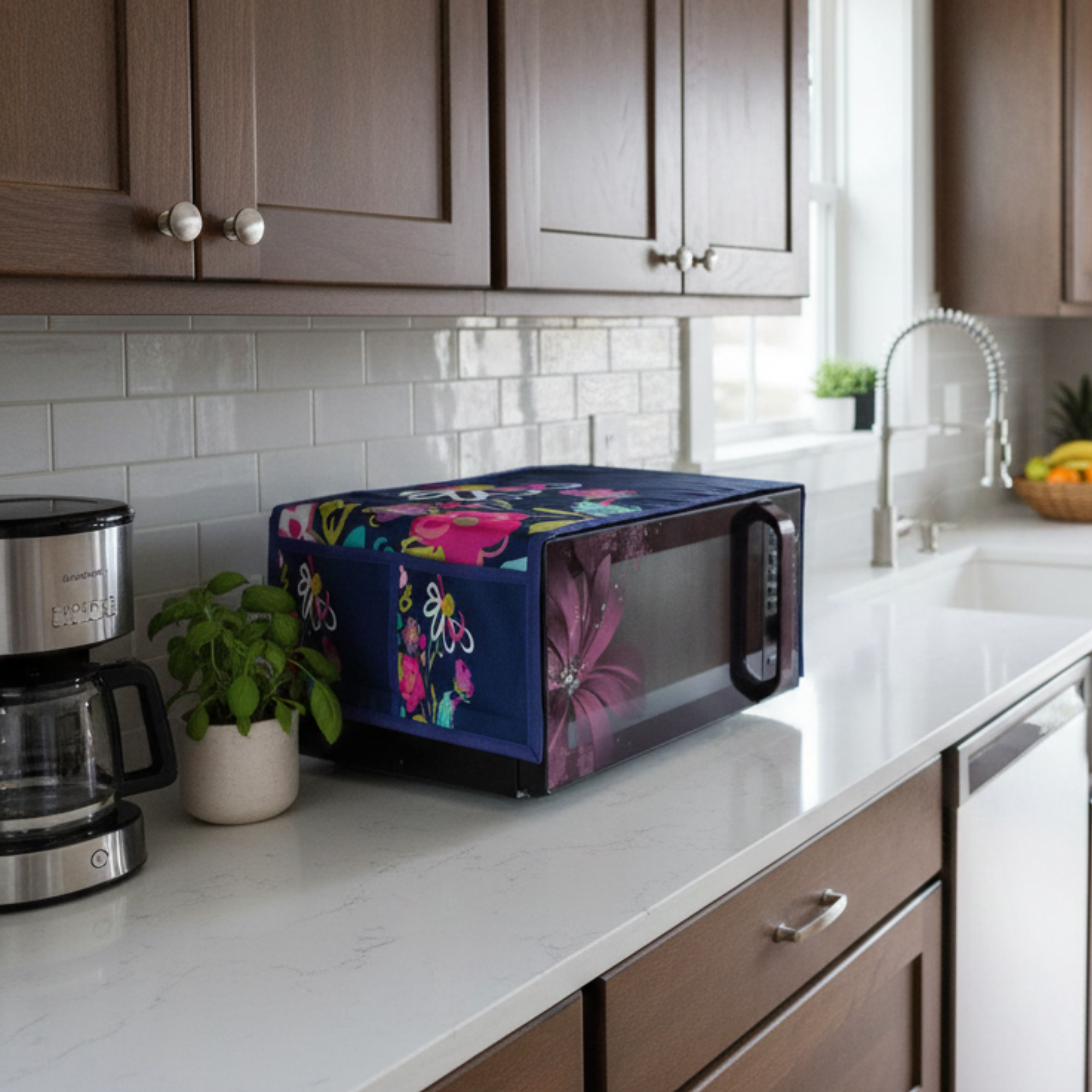 Microwave Jute Oven Top Cover with 4 Utility Pockets | Dustproof and Water Resistant 