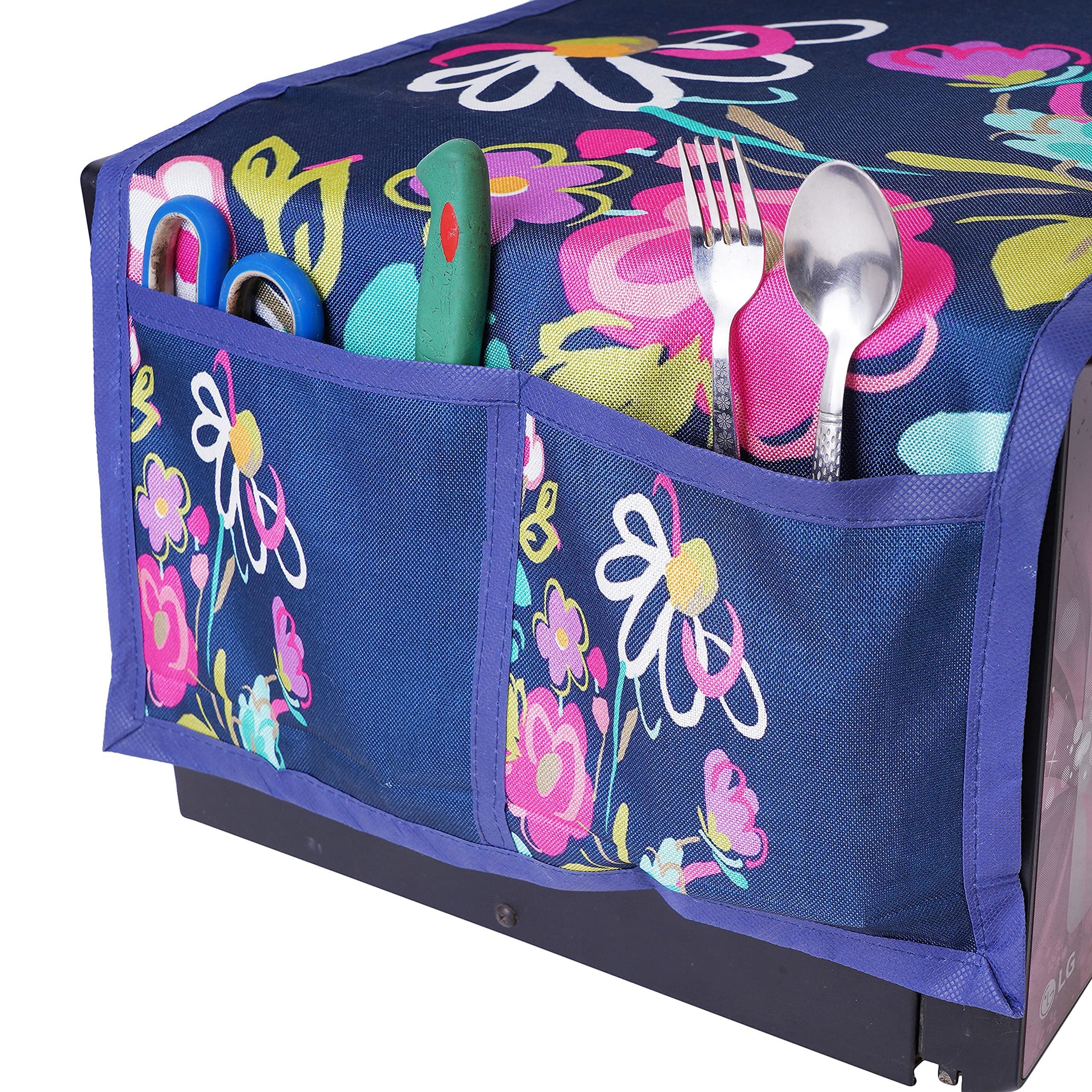 Microwave Jute Oven Top Cover with 4 Utility Pockets | Dustproof and Water Resistant 