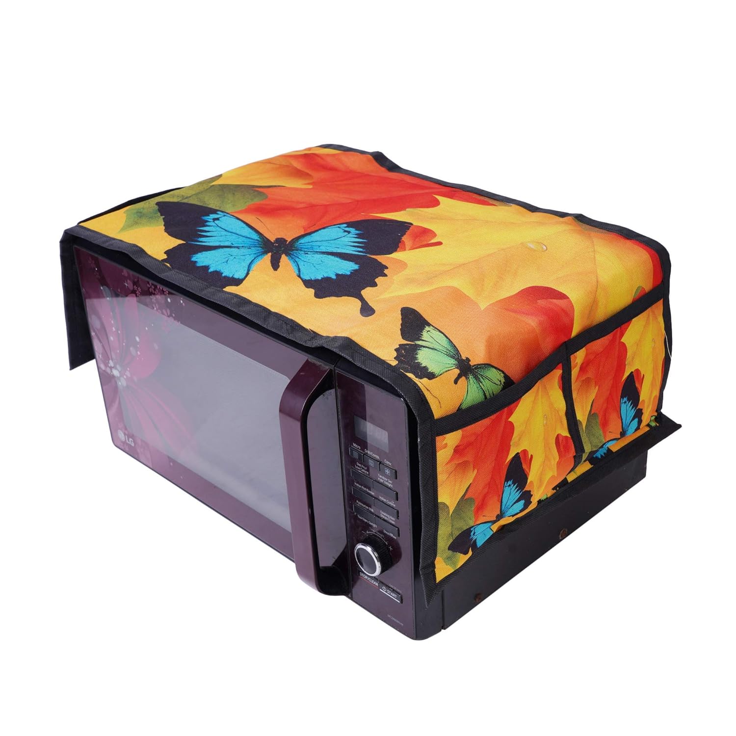 Kitchen Microwave Oven Protective Top Cover with 4 Utility Pockets (Digital Print, Dust Resistant)