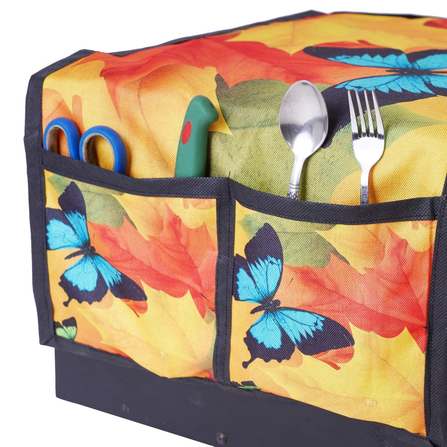 Kitchen Microwave Oven Protective Top Cover with 4 Utility Pockets (Digital Print, Dust Resistant)