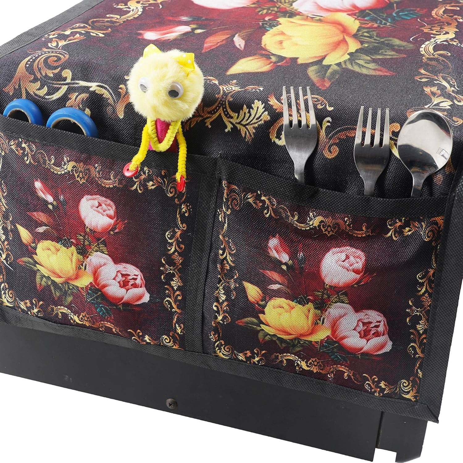 Digital Printed Microwave Oven Top Cover with 4 Utility Pockets Dustproof and Water Resistant Protector