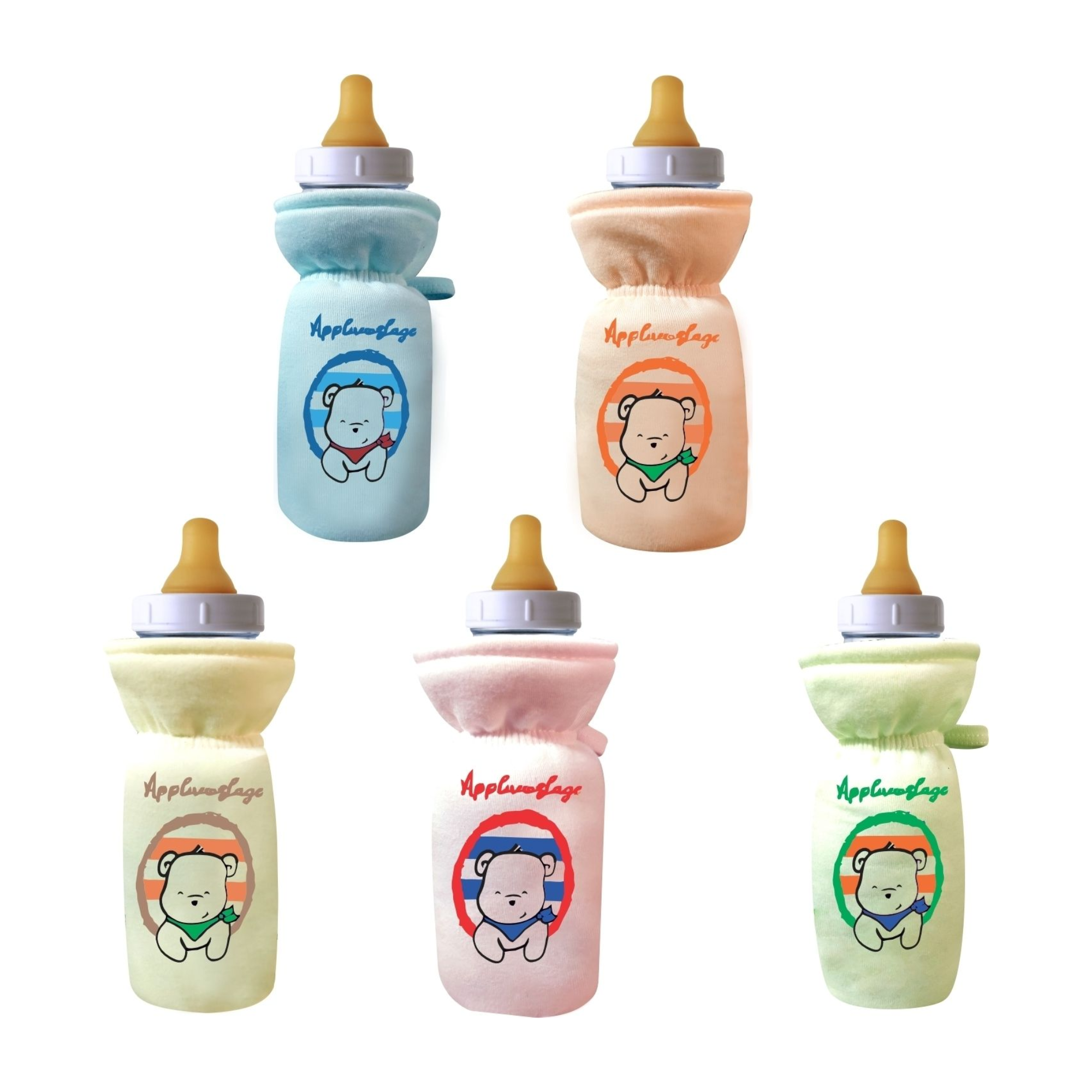 Stretchable Baby Feeding Bottle Cover Pack of 5-Multi 