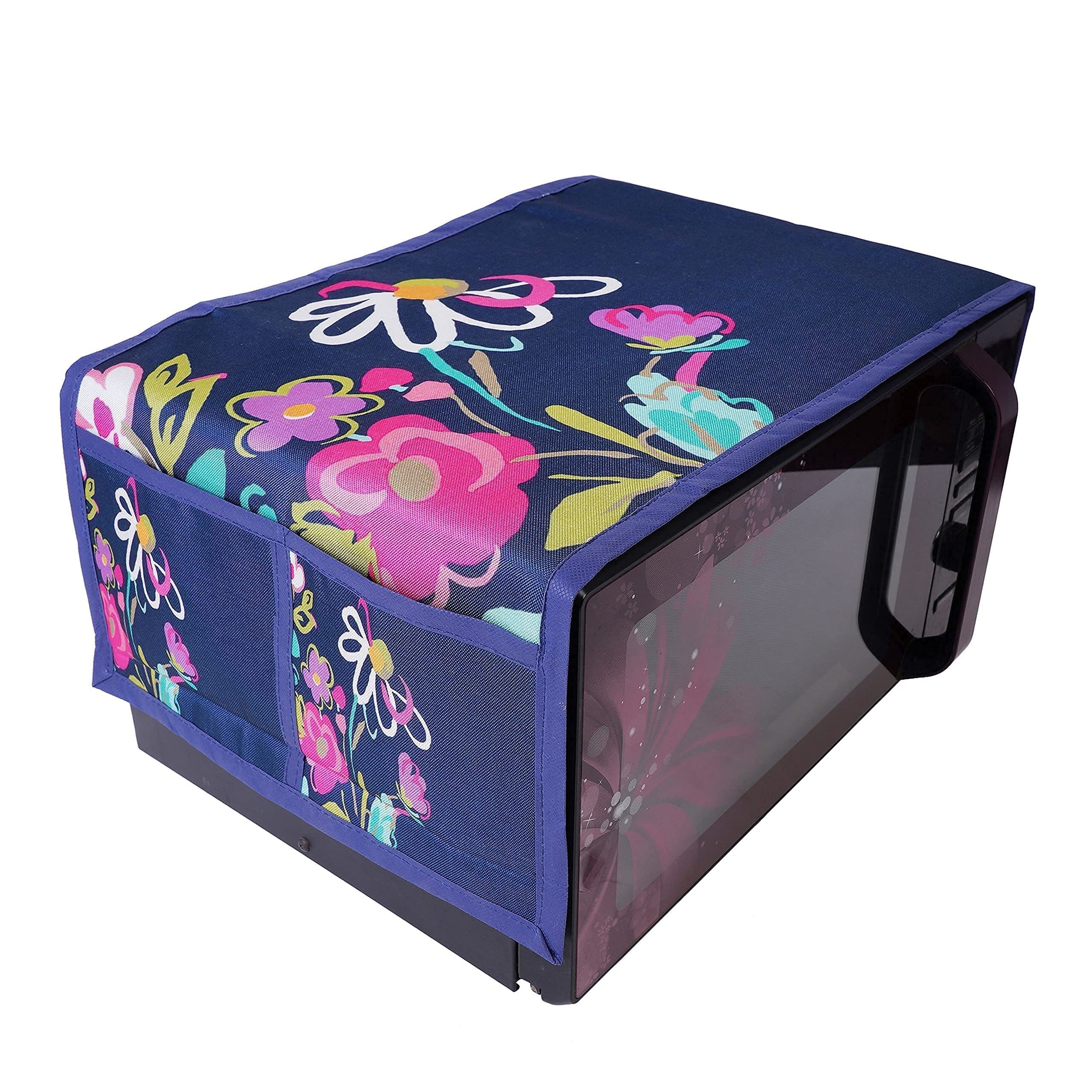 Jute Microwave Oven Top Cover Blue Flower 