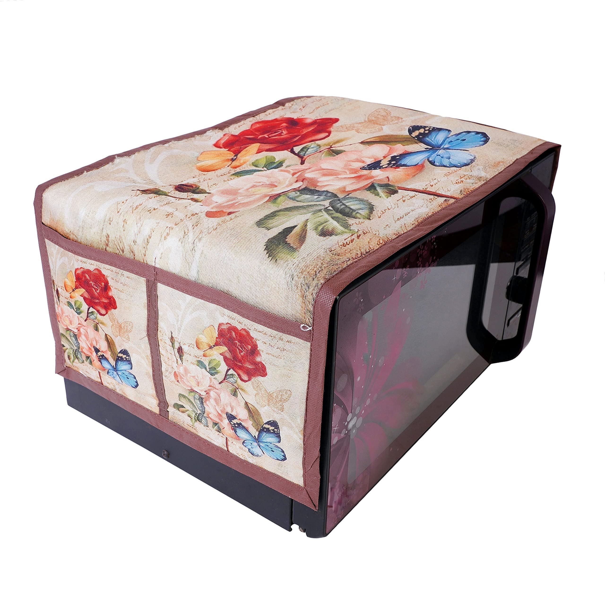 Jute Microwave Oven Top Cover Rose Flower 